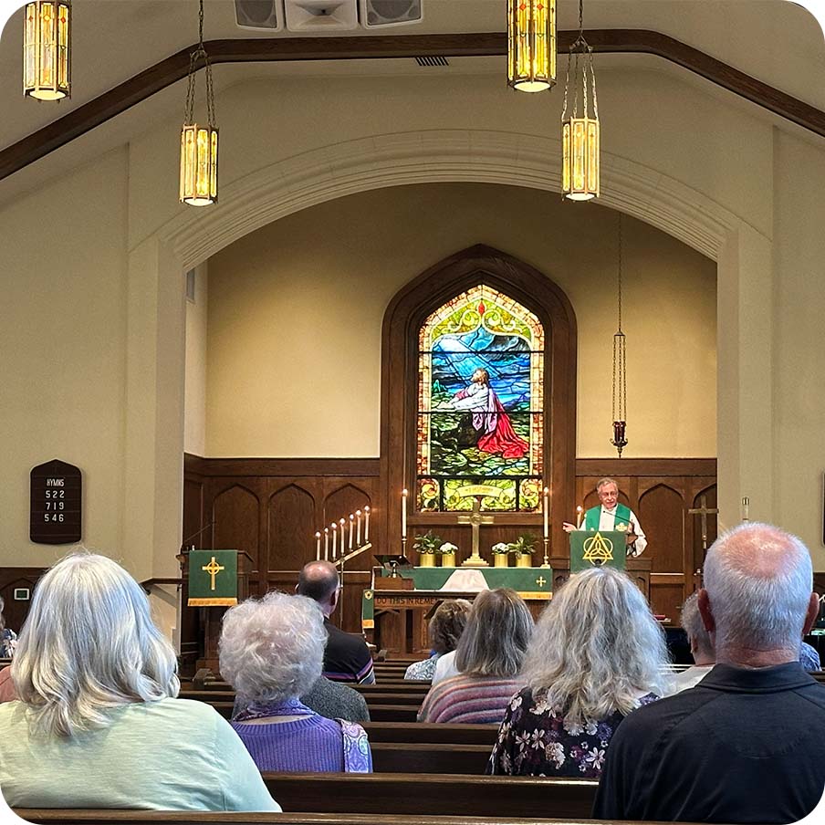 Worshippers in the St. Mark sanctuary during a service
